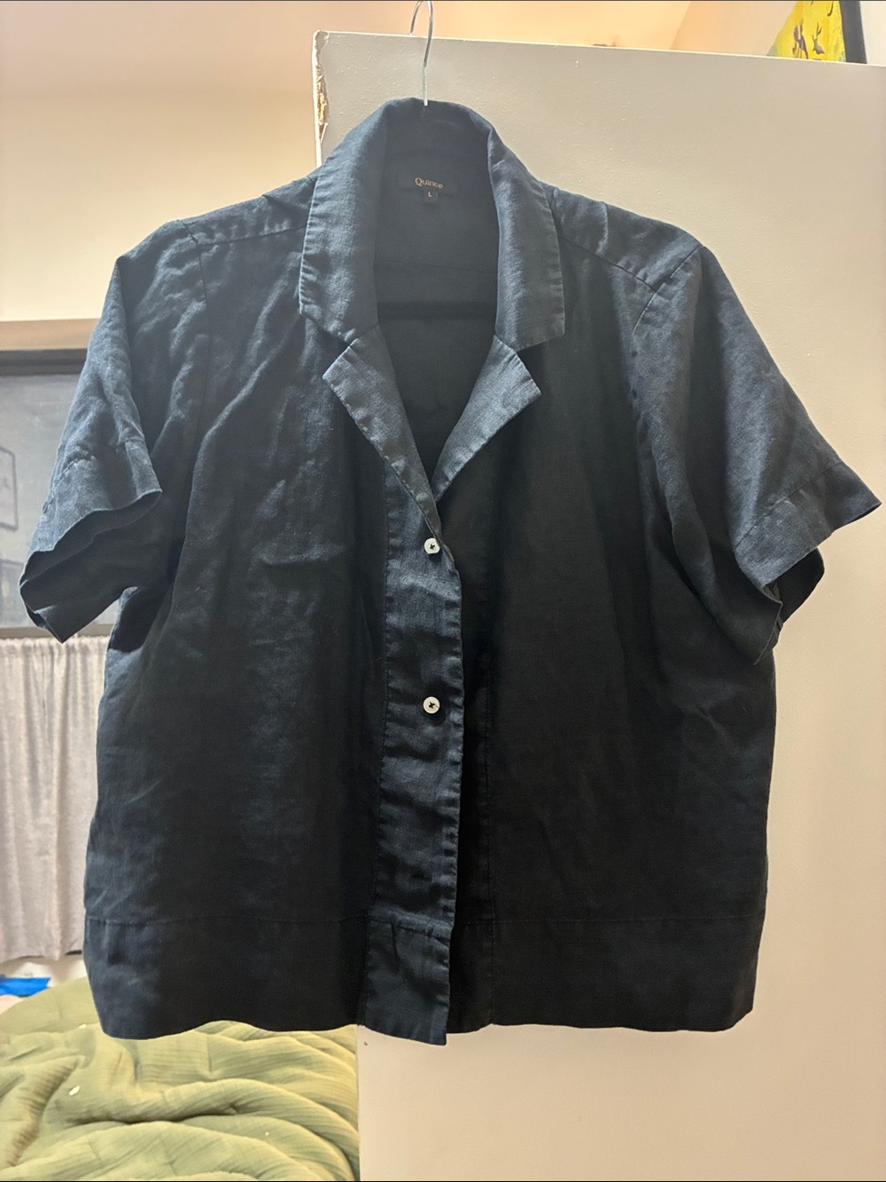 Quince Womens Short Sleeve Linen Shirt - Black